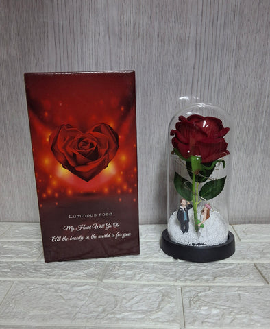 Ruža u staklu simbol večne ljubavi sa romantičnim led lampicama