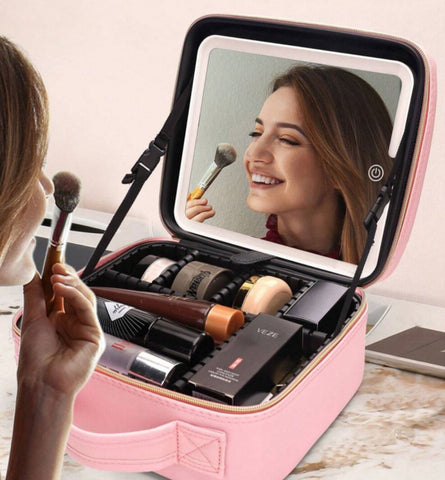 Kofer za šminku sa led ogledalom roze