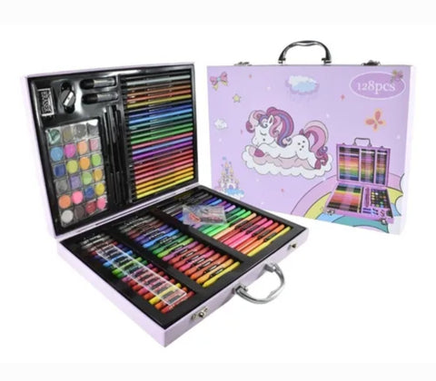 Set za crtanje u koferu bojice 128 kom roze i plavi