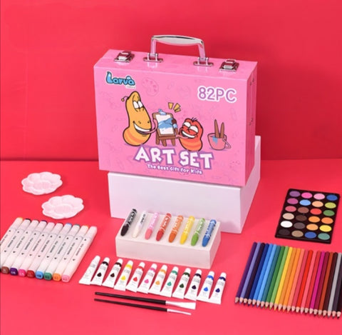 Kreativni likovni set 82 delova u koferu roze
