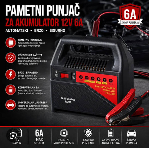 Prenosivi automatski punjac akumulatora 6V / 12V - 6 ampera