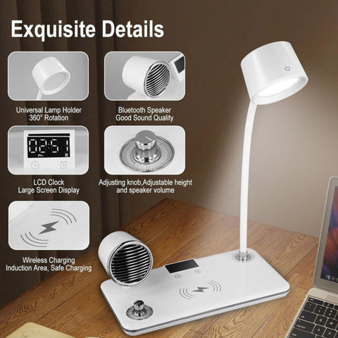 Lampa stona 4u1 sa punjacem bezicnim i satom