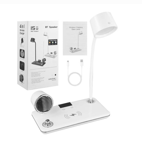 Lampa stona 4u1 sa punjacem bezicnim i satom